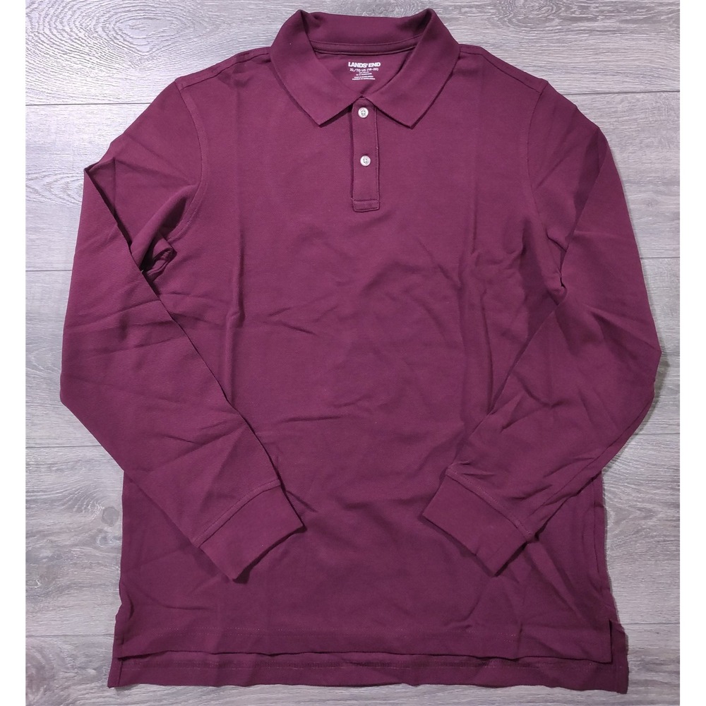 Lands End Polo Boys X-Large 18-20 Red Burgundy Long Sleeve School Uniform